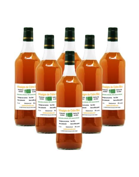 Vinaigre de cidre non pasteurisé sans sulfite 1L par 6