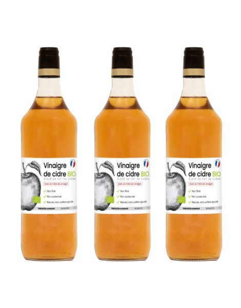 3 x Vinaigre de cidre BIO avec sa mère de vinaigre 1L