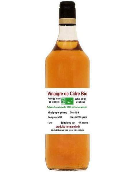 Vinaigre de cidre bio non pasteurisé sans sulfite 1L